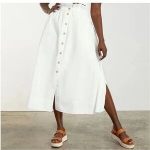 Everlane The Easy Button-Front Midi Skirt-Small Pockets White(free matching top)